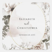 Blush Roze Grijs Bloemen Waterverf Bruiloft Vierkante Sticker (Voorkant)