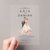 Blush roze grijs bloemenpaar foto Bruiloft Acryl Uitnodigingen (Insitu (Draagbaar))