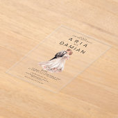 Blush roze grijs bloemenpaar foto Bruiloft Acryl Uitnodigingen (Laagn)