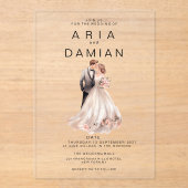 Blush roze grijs bloemenpaar foto Bruiloft Acryl Uitnodigingen (Voorkant)