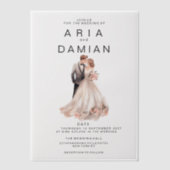 Blush roze grijs bloemenpaar foto Bruiloft Vellum Uitnodigingen (Voorkant)