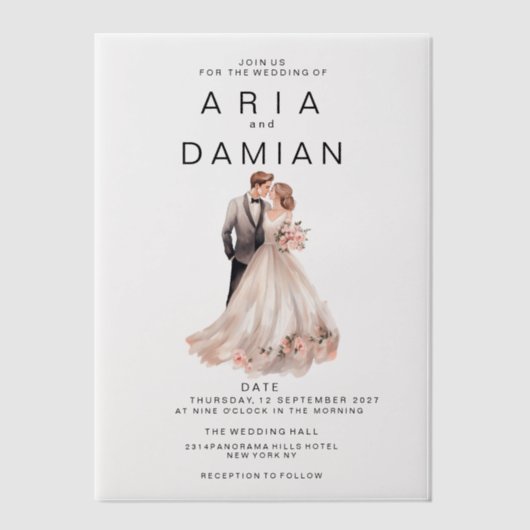 Blush roze grijs bloemenpaar foto Bruiloft Vellum Uitnodigingen (Voorkant)