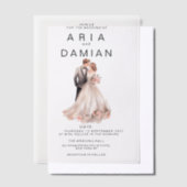 Blush roze grijs bloemenpaar foto Bruiloft Vellum Uitnodigingen (Offset)