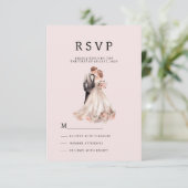 Blush roze grijs bloemenpaar foto RSVP Kaart (Staand voorkant)