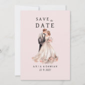 Blush roze grijs bloemenpaar foto Save the Date Kaart (Voorkant)