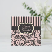 Blush roze, grijs, crème gestreept Damast uitnodig Kaart (Staand voorkant)