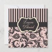 Blush roze, grijs, crème gestreept Damast uitnodig Kaart (Voorkant)
