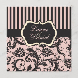 Blush roze, grijs, crème gestreept Damast uitnodig Kaart