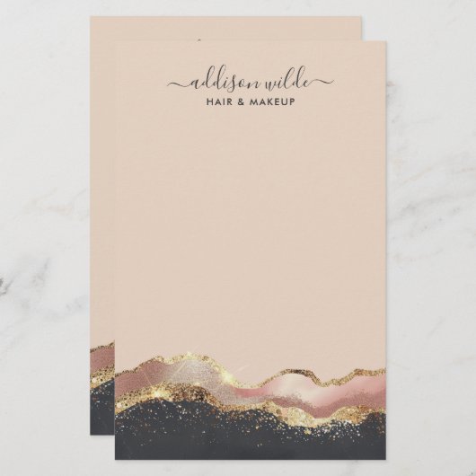 Blush Roze Grijs en Goud Elegant Modern Script Briefpapier (Voorkant / Achterkant)