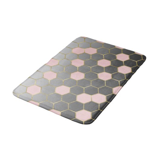 Blush Roze grijs & Gold Hexagon Modern Glam Badmat (Gekanteld)