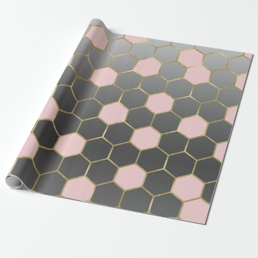 Blush Roze grijs & Gold Hexagon Modern Glam Cadeaupapier (Uitgerold)