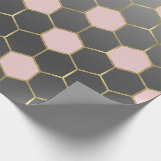 Blush Roze grijs & Gold Hexagon Modern Glam Cadeaupapier (Hoek)