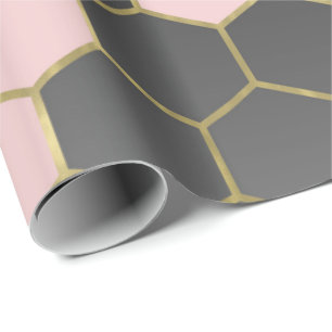 Blush Roze Grijs & Goud Zeshoek Modern Glam Cadeaupapier