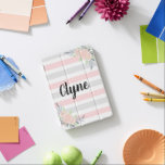Blush roze & grijs iPad mini cover<br><div class="desc">Stripes van wazige roze en grijs met een hoesje met florale accent.</div>