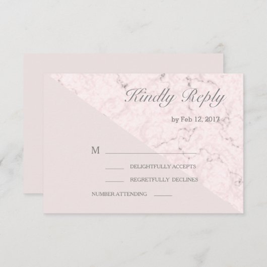 Blush roze grijs marmer moderne bruiloft RSVP Kaart (Voorkant / Achterkant)