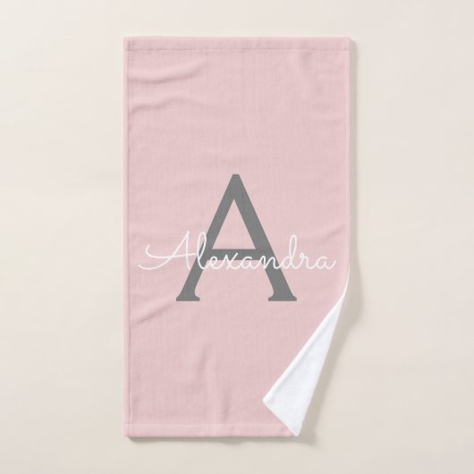 Blush Roze Grijs Moderne Script Meisjesachtige Mon Bad Handdoek (Handdoek)