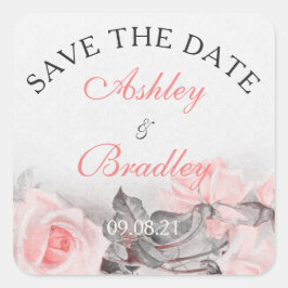  Blush Roze Grijs Roos Bruiloft Save the Date Vierkante Sticker