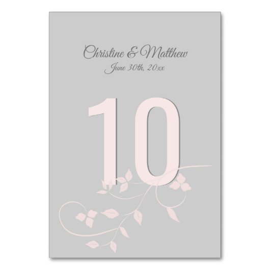 Blush Roze & Grijs Trouwtafel Nummers Kaart (Achterkant)