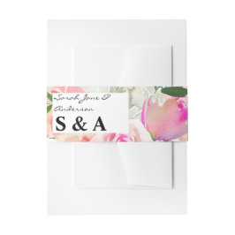 Blush Roze & Grijze Bloemen Uitnodigingen Wikkel