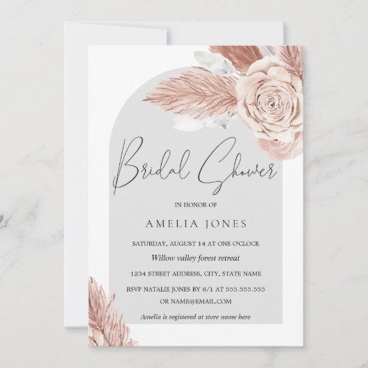 Blush Roze grijze Boho Flowers Arch Vrijgezellenfe Kaart (Voorkant)