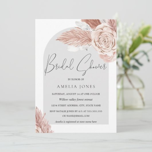 Blush Roze grijze Boho Flowers Arch Vrijgezellenfe Kaart (Staand voorkant)