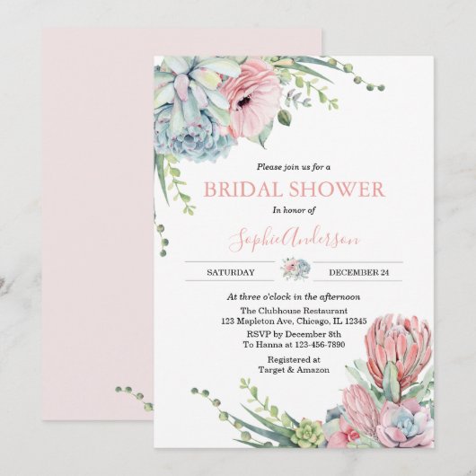 Blush roze grijze cactus Succulent Vrijgezellenfee Kaart (Voorkant / Achterkant)