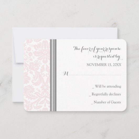 Blush roze grijze Damask RSVP Weddenkaart (Voorkant)