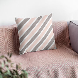 Blush roze grijze diagonaal strepen Sierkussen