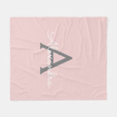 Blush roze grijze meisjesmonogram Naam Modern Fleece Deken (Voorkant (Horizontaal))