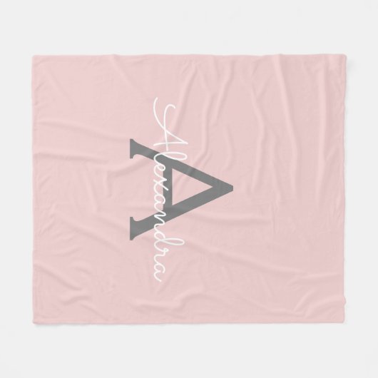 Blush roze grijze meisjesmonogram Naam Modern Fleece Deken (Voorkant (Horizontaal))
