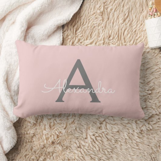 Blush roze grijze meisjesmonogram Naam Modern Kussen (Deken)