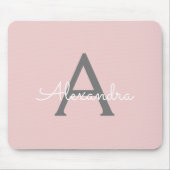 Blush roze grijze meisjesmonogram Naam Modern Muismat (Voorkant)