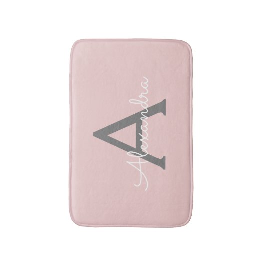 Blush roze grijze moderne meisjesmonogram badmat (Voorkant Verticaal)