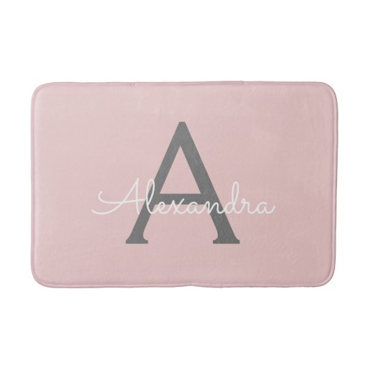 Blush roze grijze moderne meisjesmonogram badmat (Voorkant)