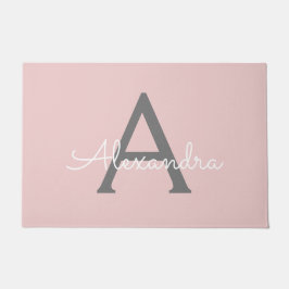 Blush roze grijze moderne meisjesmonogram deurmat
