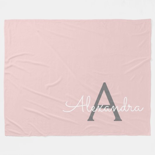Blush roze grijze moderne meisjesmonogram fleece deken (Voorkant (Horizontaal))