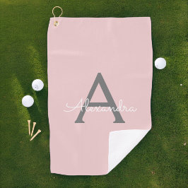 Blush roze grijze moderne meisjesmonogram golfhanddoek