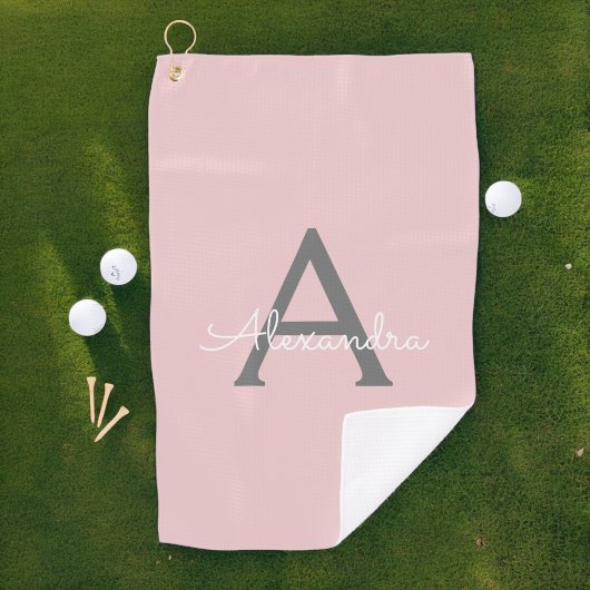 Blush roze grijze moderne meisjesmonogram golfhanddoek