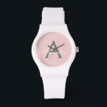 Blush roze grijze moderne meisjesmonogram horloge<br><div class="desc">Blush Pink and Grey Simple Script Monogram Naam Horloge. Dit maakt het perfecte afstuderen,  verjaardagscadeau,  bruiloft,  vrijgezellenfeest,  jubileum,  baby shower of vrijgezellenfeest cadeau voor iemand die houdt van glamoureuze en chique stijlen.</div>