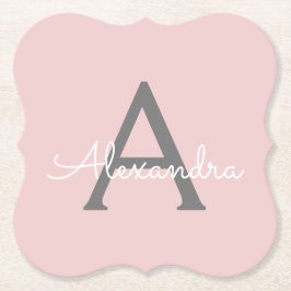 Blush roze grijze moderne meisjesmonogram kartonnen onderzetters
