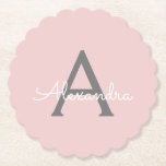 Blush roze grijze moderne meisjesmonogram kartonnen onderzetters<br><div class="desc">Blush Roze en grijs Simple Script Monogram Name Paper Onderzetters. Dit maakt het perfecte afstuderen,  de verjaardag,  de bruiloft,  het vrijgezellenfeest,  de verjaardag,  het baby shower of het bachelorette feest cadeau voor iemand die van glam luxe en chic stijlen houdt.</div>