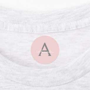 Blush roze grijze moderne meisjesmonogram labels