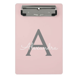 Blush roze grijze moderne meisjesmonogram mini klembord