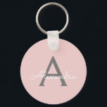 Blush roze grijze moderne meisjesmonogram sleutelhanger<br><div class="desc">Blush Roze en Grijs Eenvoudige Manuscript Naam Keychains (Sleutelhanger). Dit maakt de perfecte liefhebbende 16 verjaardag,  bruiloft,  vrijgezellenfeest,  verjaardagsdag,  baby shower of vrijgezellenfeest voor iemand die van luxe glam en stijl houdt.</div>