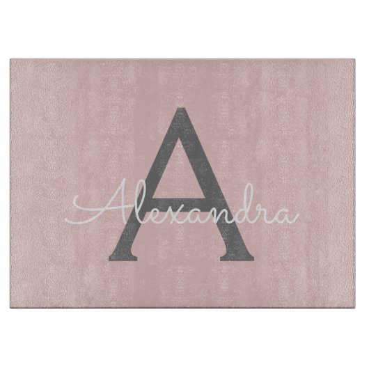 Blush roze grijze moderne meisjesmonogram snijplank (Voorkant)
