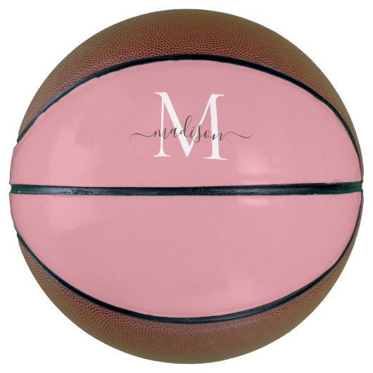 Blush roze grijze monogram Feminine Girly Script Basketbal (Voorkant)