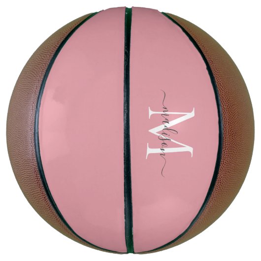Blush roze grijze monogram Feminine Girly Script Basketbal (Verticaal)