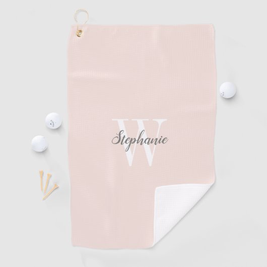 Blush roze grijze monogram op maat golfhanddoek (Insitu)