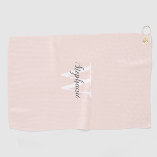 Blush roze grijze monogram op maat golfhanddoek (Horizontaal)