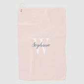 Blush roze grijze monogram op maat golfhanddoek (Voorkant)